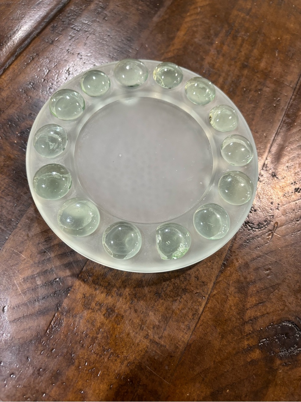 Green Glass footed Candle Holder/Tray or Soap Dish